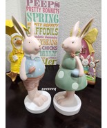 Easter Bunny Rabbit Couple Resin Figurine Tabletop Home Decor 10&quot; - $32.66