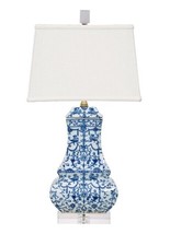 Blue and White Floral Porcelain Vase Clear Base Table Lamp 24&quot; - £221.57 GBP