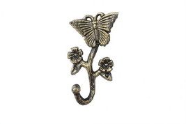 [Pack Of 2] Rustic Gold Cast Iron Butterfly With Flowers Hook 5&quot;&quot; - £41.06 GBP