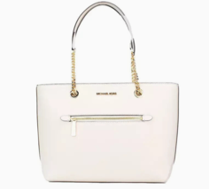 New Michael Kors Jet Set MD Front Zip Chain Tote Leather Light Cream / D... - £94.83 GBP