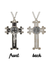 St. Benedict Black Scroll Crucifix Pendant Chain Necklace 3&quot;H, 22&quot;L - £10.38 GBP