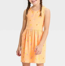 NEW Girls Sleeveless Orange Floral Dress sz S (6/7) 2 pockets knee length knit - $7.95