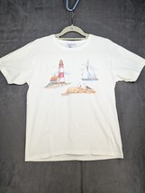 Vtg Hanes Medium Lighthouse Beach Seagull Sailboat T-shirt White NOS - $9.49