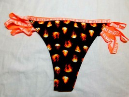 Rue 21 Women&#39;s Thong Panties MEDIUM W Strappy Sides Flames Hustle Orange Black - £7.75 GBP