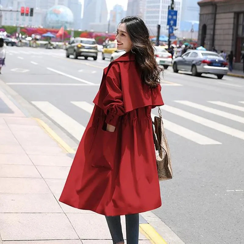 Long Sleeve Elegant  Casual Trench Coats  Autumn Winter Solid Color Vintage Long - £183.51 GBP