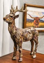 Rustic Western Woodlands Emperor Stag Deer Buck Faux Wooden Resin Figurine - $35.99