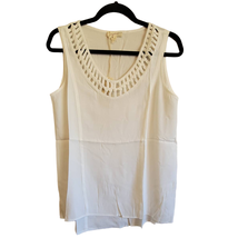 Mystree Womens White Tank Round Neck Lattice Trim Small - £14.79 GBP