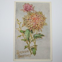 Postcard Birthday Greeting Antique 1907 Embossed Pink Yellow Mum Flower UNPOSTED - £7.86 GBP