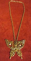 Vintage Butterfly Necklace With Rhinestones - Signed - £21.55 GBP