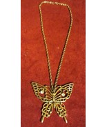 VINTAGE BUTTERFLY NECKLACE WITH RHINESTONES - SIGNED - £21.63 GBP