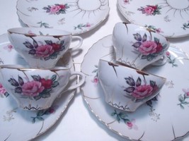 LEFTON CHINA 8 PC SNACK SET ~~ PLATES &amp; CUPS GOLD TRIM EX COND - £28.83 GBP