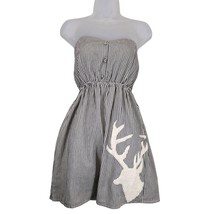 Judith March Striped Strapless Midi Dress Sz L Stag Deer Patch, Smocked ... - $36.00