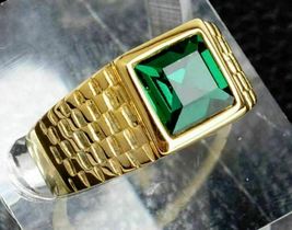 3.00Ct Simulated Emerald Double Halo 925 Silver Gold Plated Men Ring - £110.37 GBP