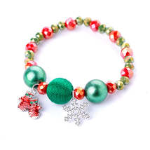 Red Acrylic &amp; Silver-Plated Beaded Mittens Snowflake Stretch Bracelet - £11.18 GBP