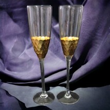 Vittorio Gold Leaf Champagne Flutes Wine Glasses Set Of 2 Handblown Elegant  - £31.55 GBP
