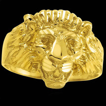 14K Oro Amarillo Chapado Plata Cabeza de León Anillo para Hombre Gracias Regalos - £138.68 GBP