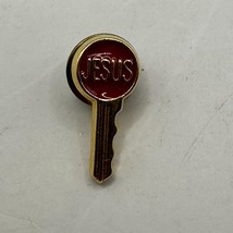 Jesus Key Shaped Lapel Pin Red &amp; Gold Tone Metal Religious Accessory - $9.50