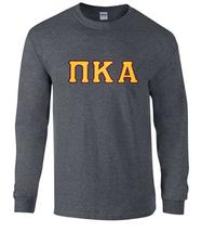 Pi Kappa Alpha Long Sleeve - Dark Heather - Twill Gold Letters with Garnet Outli - £23.94 GBP