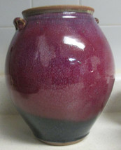 ASIAN CERAMIC DRIP GLAZED blue and red pottery VASE Signed - $75.50