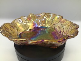 Vintage Carnival Glass Candy Dish – Leaf &amp; Berry Pattern • 7¼″ Iridescen... - $14.85