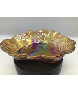 Vintage Carnival Glass Candy Dish – Leaf &amp; Berry Pattern • 7¼″ Iridescen... - $276.68 MXN