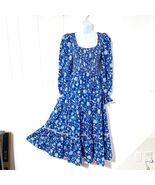 NEW Frida Kahlo x Shein BLUE WHITE Floral POLY Maxi S Cottagecore SHIRRE... - $37.21