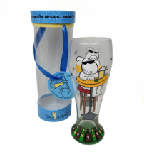 Novelty Pilsner Beer Glass Dog Drinking Beer Top Shelf Hand Painted 9&quot; 24 oz NEW - £13.56 GBP