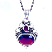 AOH Exquisite Red Garnet &amp; Sterling 925 Silver Necklace - £65.94 GBP