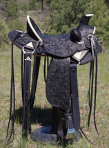 Western Hot seat saddle 16&quot;on Eco-leather buffalo colour Black on drum dye finis - $725.00