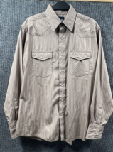 VTG Wrangler Shirt Mens Large Brown Striped Pearl Snap Western Wear Casual Work - £17.06 GBP