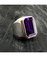 AA Huge Natural Amethyst Ring February Birthstone Mens Heavy 925 Silver ... - £87.94 GBP