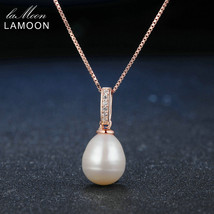 LAMOON Freshwater Pearl 925 Sterling Silver Pendant Necklace For Women 18K Rose  - £19.06 GBP