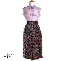 Vintage A Line Robyn Skirt in Black, Red, White Prin, Sz Medium W 29&quot; - ... - $28.00