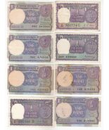 India 1 Rupie Set Aus 8 Unterschiedlichen Sign Old Issues Banknoten - $15.84