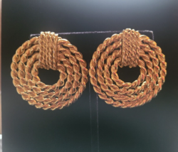 Large Yellow Gold Tone Round Rope Design Door Knocker Style Clip On  Earrings - £55.93 GBP