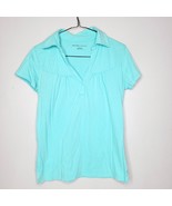 New York &amp; Company Shirt Top Small Light Blue Basic Short Sleeve One Button - $8.98