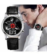 Elvis Presley Wrist Leather Black Watch Circle Analog Stainless 316L Men... - £22.37 GBP