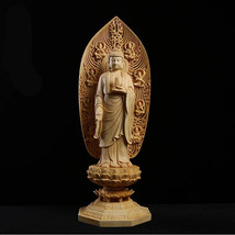43 CM Large Solid Wooden Buddha Statue Wood Carving Lotus Tower Standing Buddha - £116.07 GBP