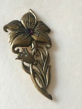 Vintage Large Goldtone Flower w Purple Center Rhinestone Pin Brooch – marked on - £13.42 GBP