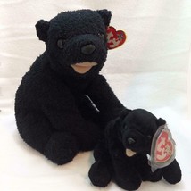 Cinders the Black Polar Bear Ty Beanie Baby and Buddy Set of 2 MWMT Retired - £16.02 GBP