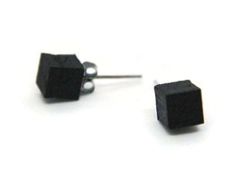 Black Wooden Cube Earrings - Laser-Cut Handmade Studs for Women, Minimalist and  - £8.77 GBP