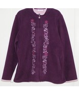 Denim &amp; Co. Zip Front Fleece Jacket Embroidery+Rhinestones Plum Purple -... - €19,99 EUR