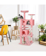 55&quot; Cat Tree Multi-Levels Condos Scratching Post Tower Play House, Pink - £70.12 GBP
