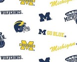 Cotton University of Michigan Wolverines U of M Fabric Print by the Yard... - £11.77 GBP