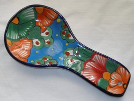 Mexican Talavera Large Wide Hand-Painted 10&quot; Long Clay Spoon Rest S5 - £14.23 GBP