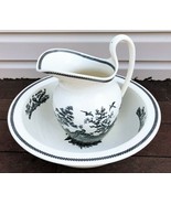 RARE Wedgwood Liverpool Bird Black Transferware Large Jug Basin Bowl Set - £296.08 GBP