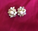 Vintage VENDOME  Austrian Crystal &amp; Faux Pearl Bead Cluster EARRINGS Cli... - $64.50