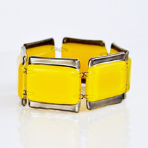 Bracelet - Handmade in Europe - Yellow Glass Decorated With Platinum - £31.30 GBP