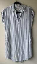 Thread + Supply Sz S Pull On Shift Dress Blue White Stripe Pockets Collared Cute - $16.83