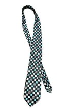 Croft &amp; Barrow Black Gray Cyan Blue Squares Silk Necktie Tie Teal Aqua - $9.89